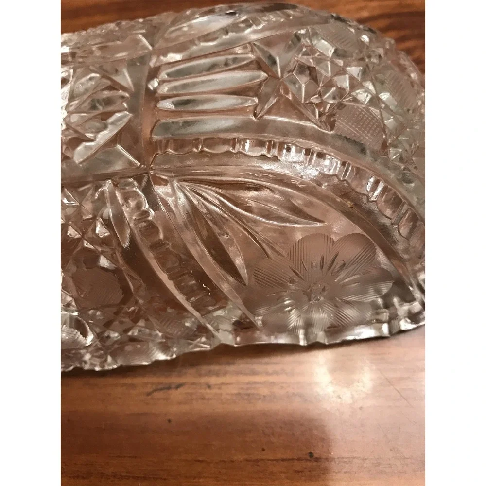 Vintage cut glass relish‎ Dish floral design Sawtooth Divided 8 In
